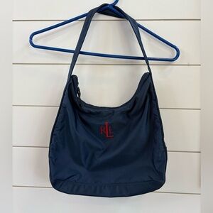 Vintage LRL Navy Blue Nylon Hobo Style Shoulder Bag